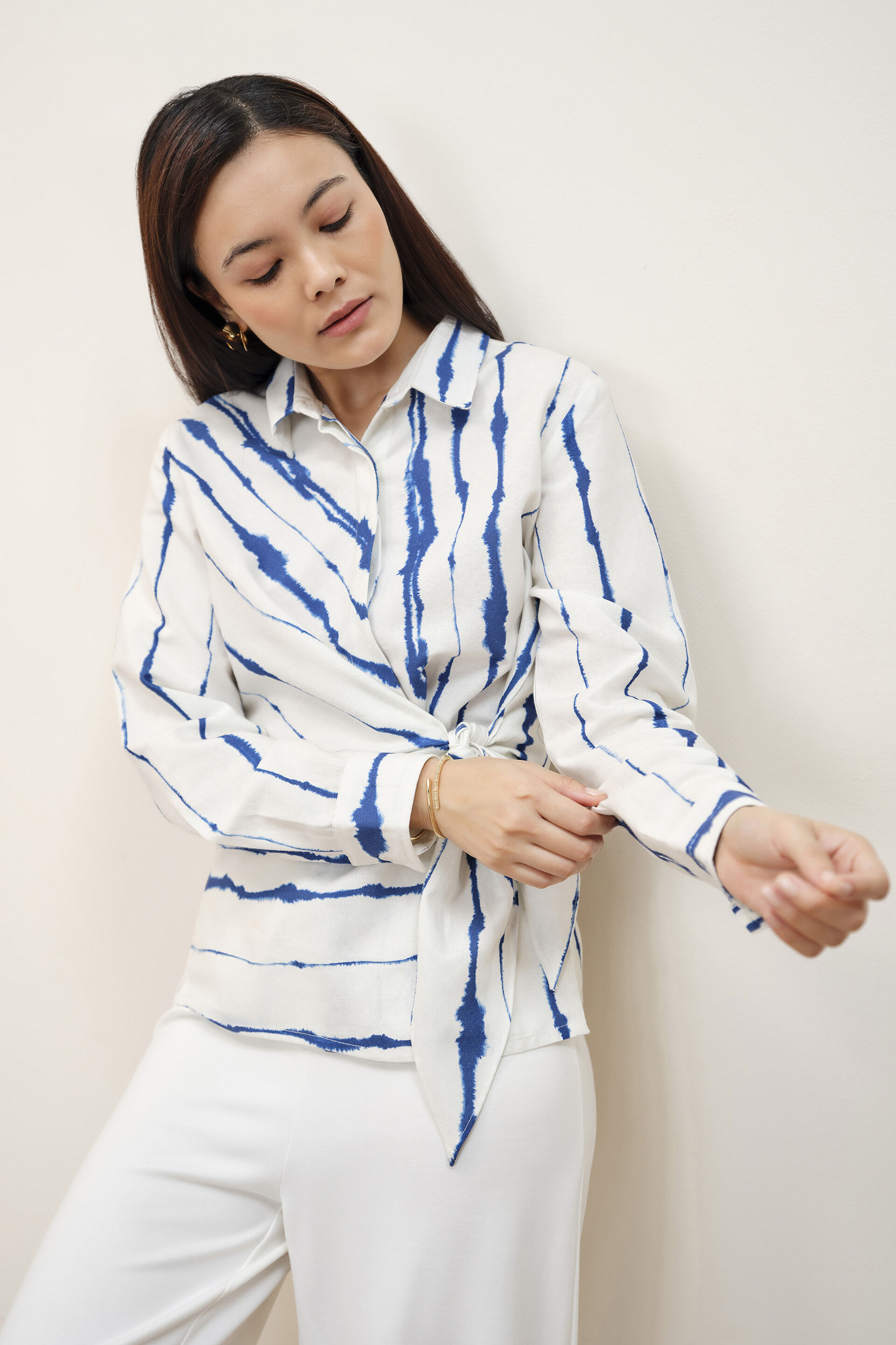 Abstract Tie-Dye Printed Shirt, Blue, image 1